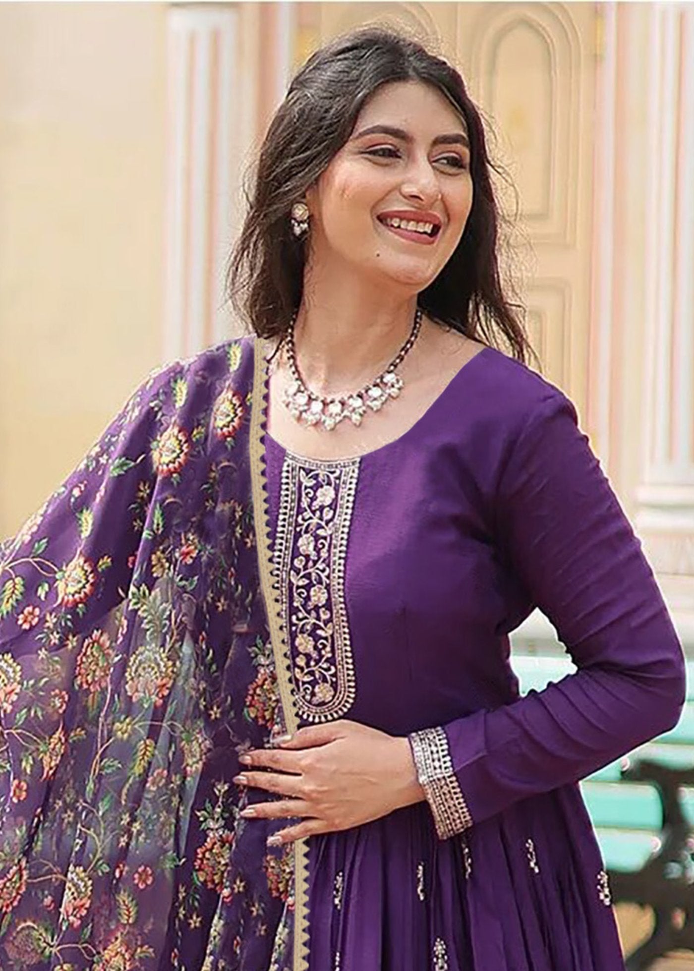 Embroidered Georgette Stitched Anarkali Gown