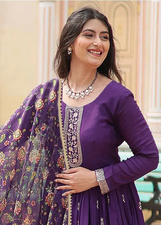 Embroidered Georgette Stitched Anarkali Gown