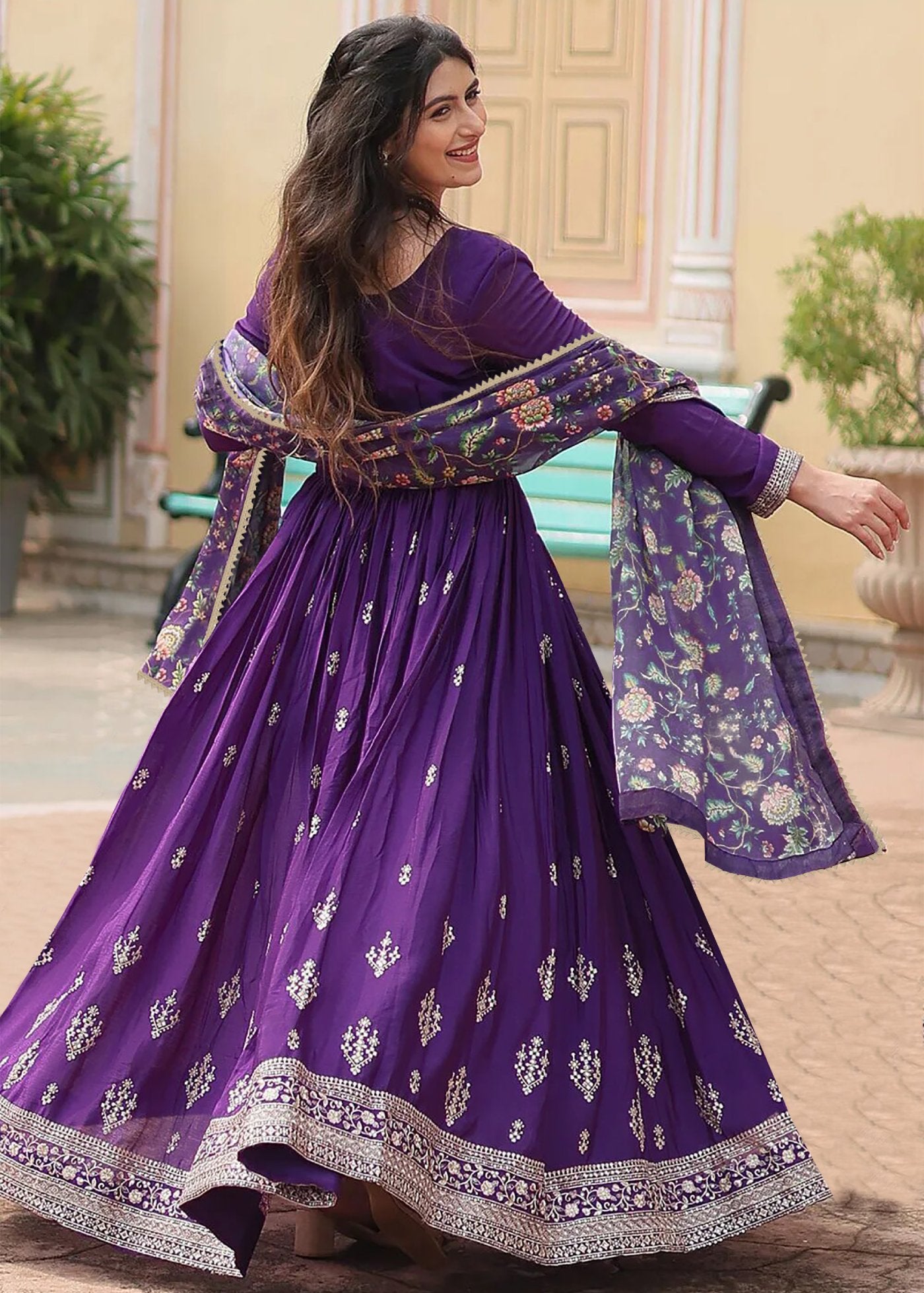 Embroidered Georgette Stitched Anarkali Gown