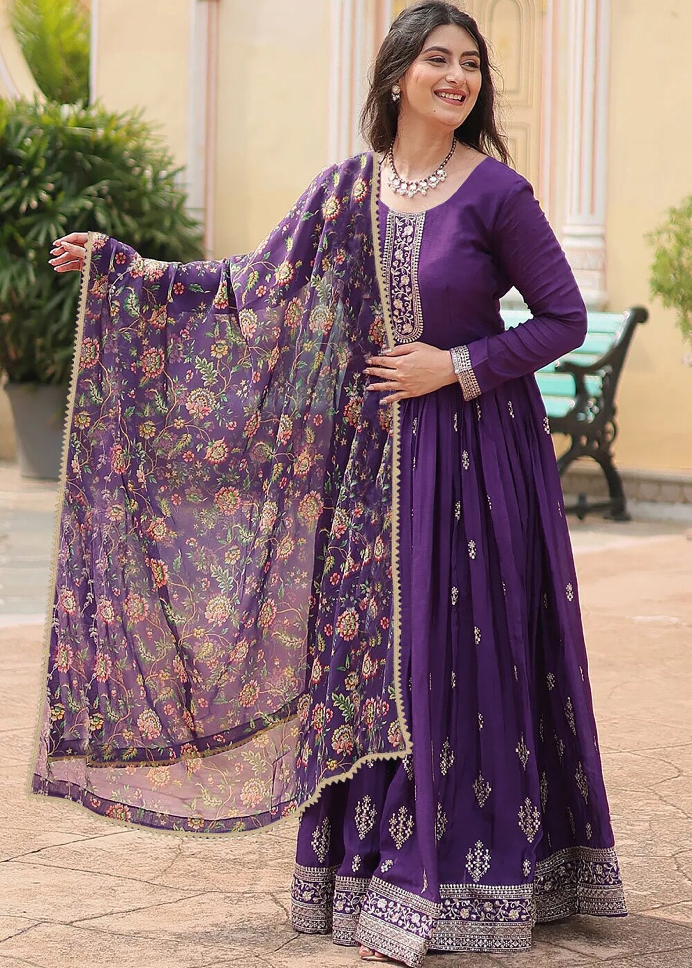 Embroidered Georgette Stitched Anarkali Gown