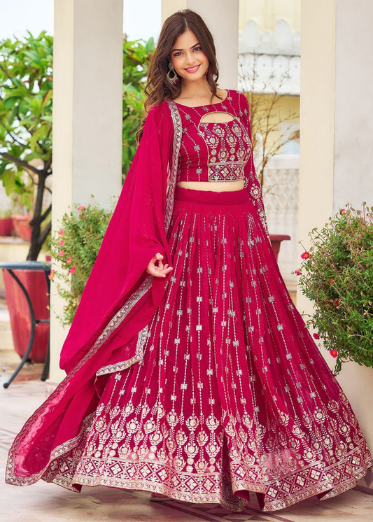 Embellished Semi Stitched Lehenga Choli  (Pink)