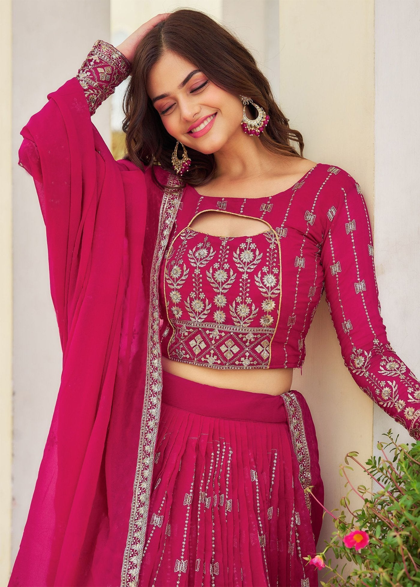 Embellished Semi Stitched Lehenga Choli  (Pink)