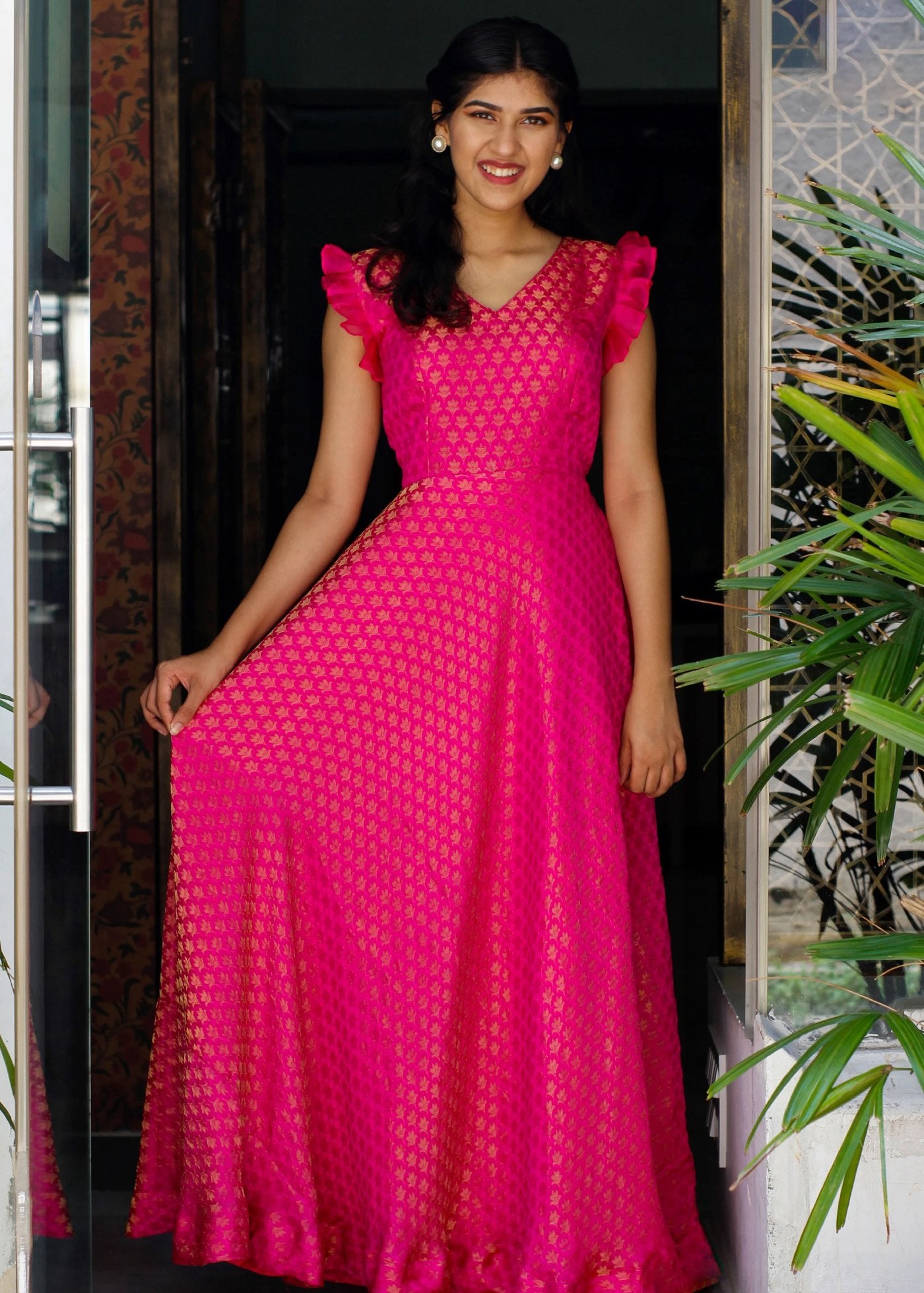 Woven Jacquard Stitched Anarkali Gown