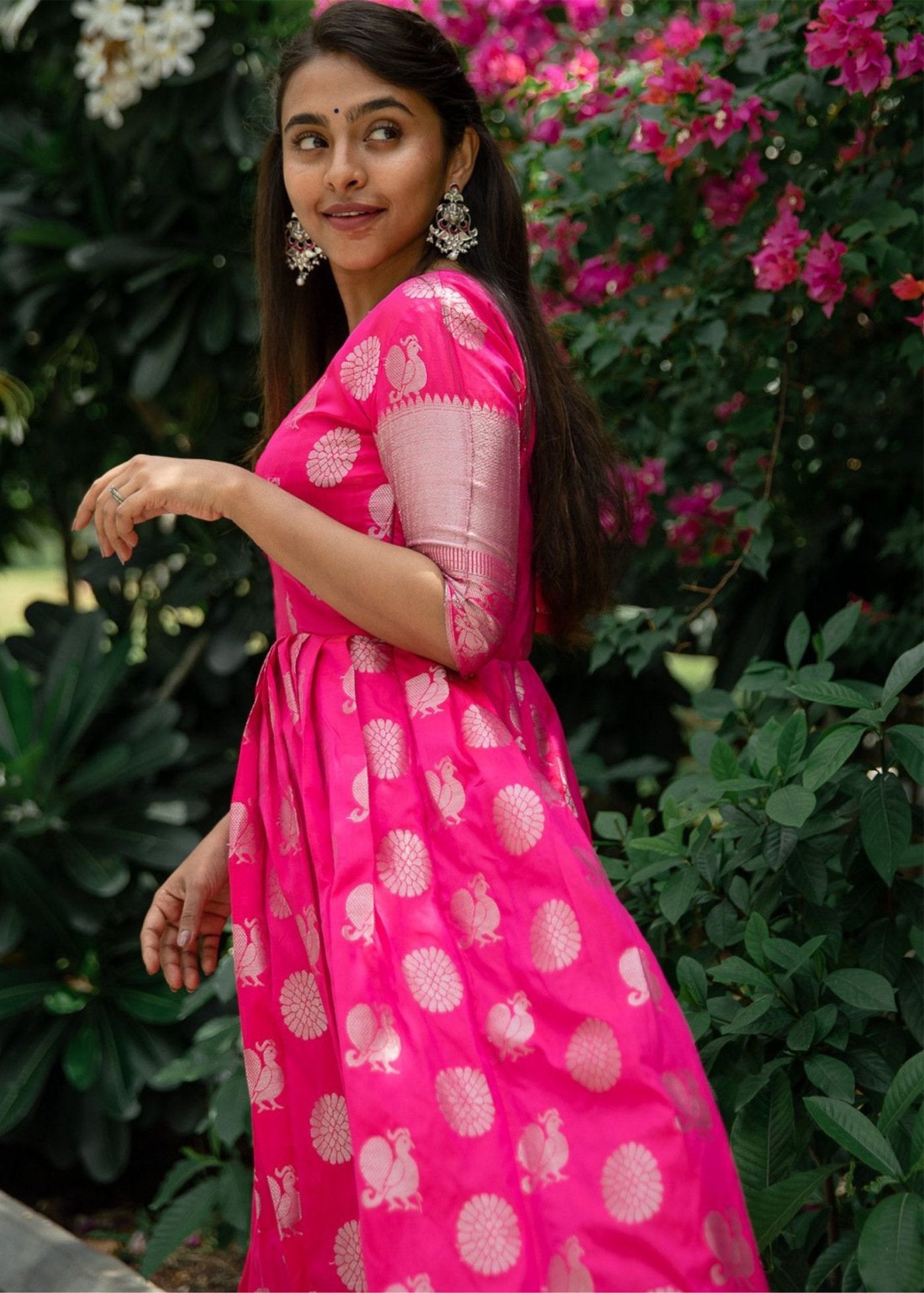 Women Woven Jacquard Stitched Anarkali Gown