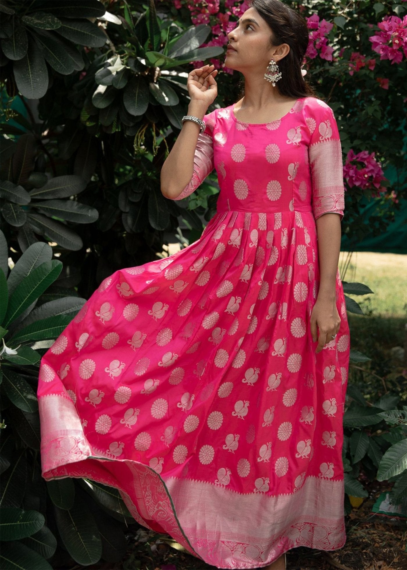 Women Woven Jacquard Stitched Anarkali Gown