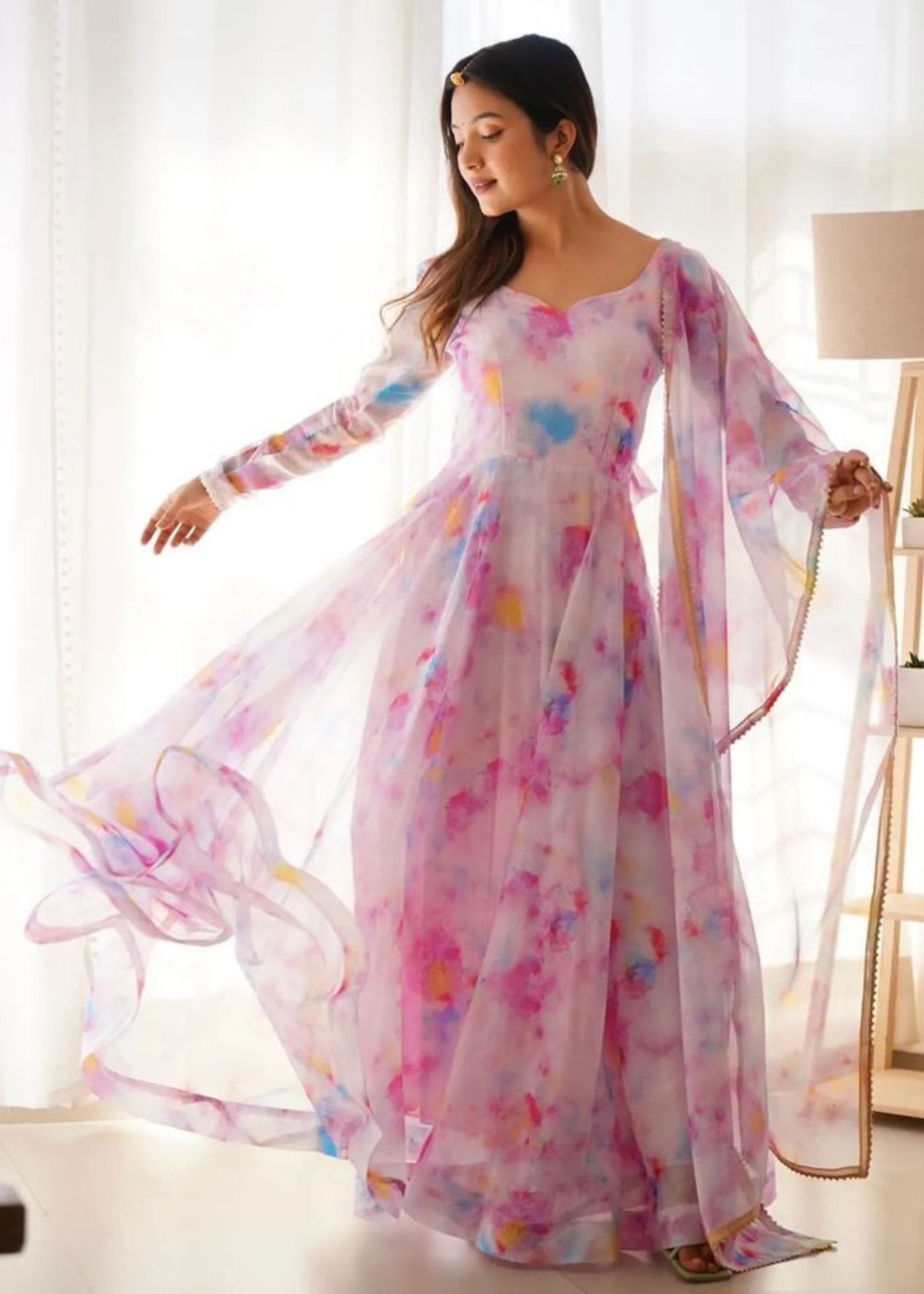 Printed Georgette Stitched Anarkali Gown With Duptta