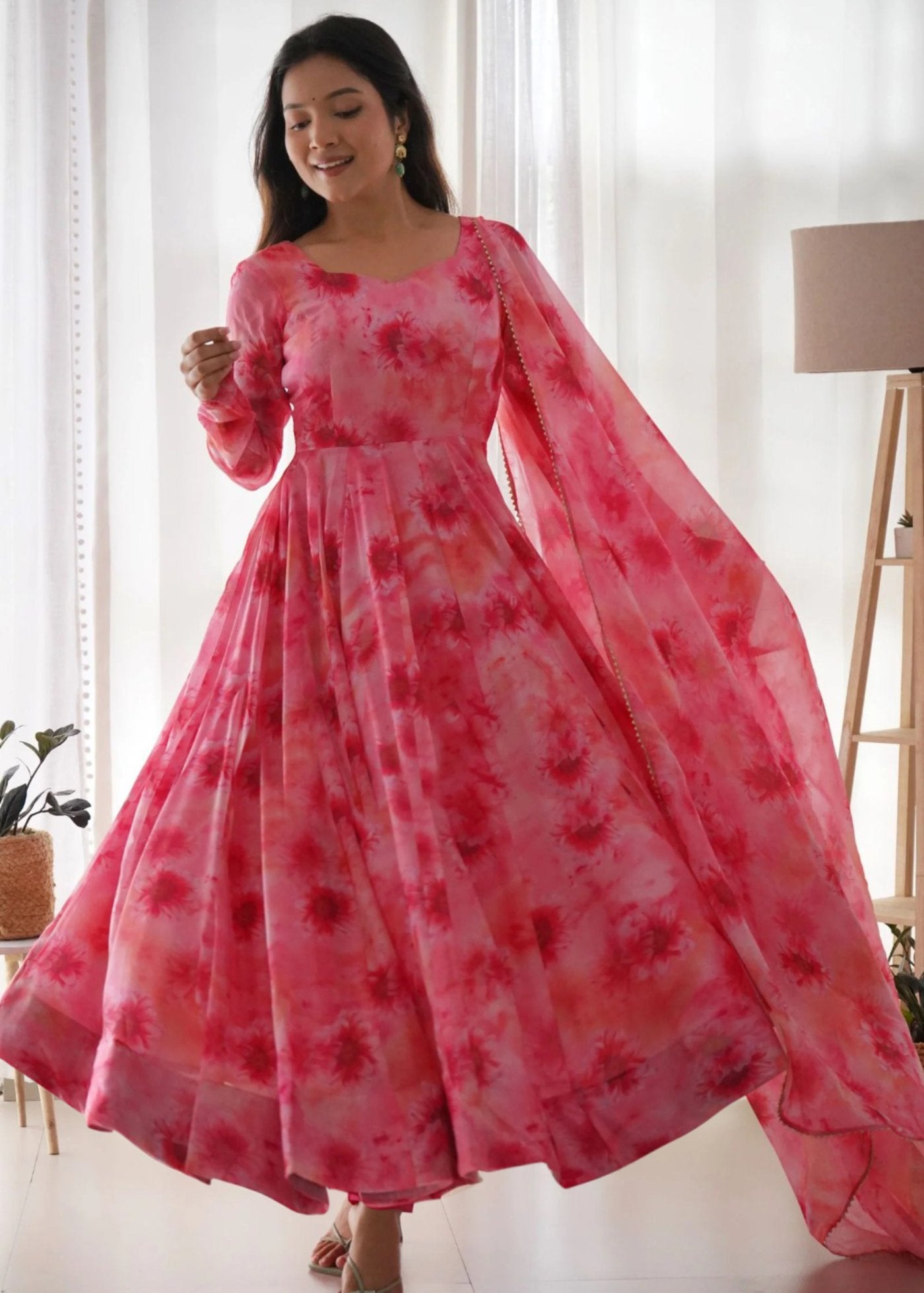 Printed Georgette Stitched Anarkali Gown With Dupatta