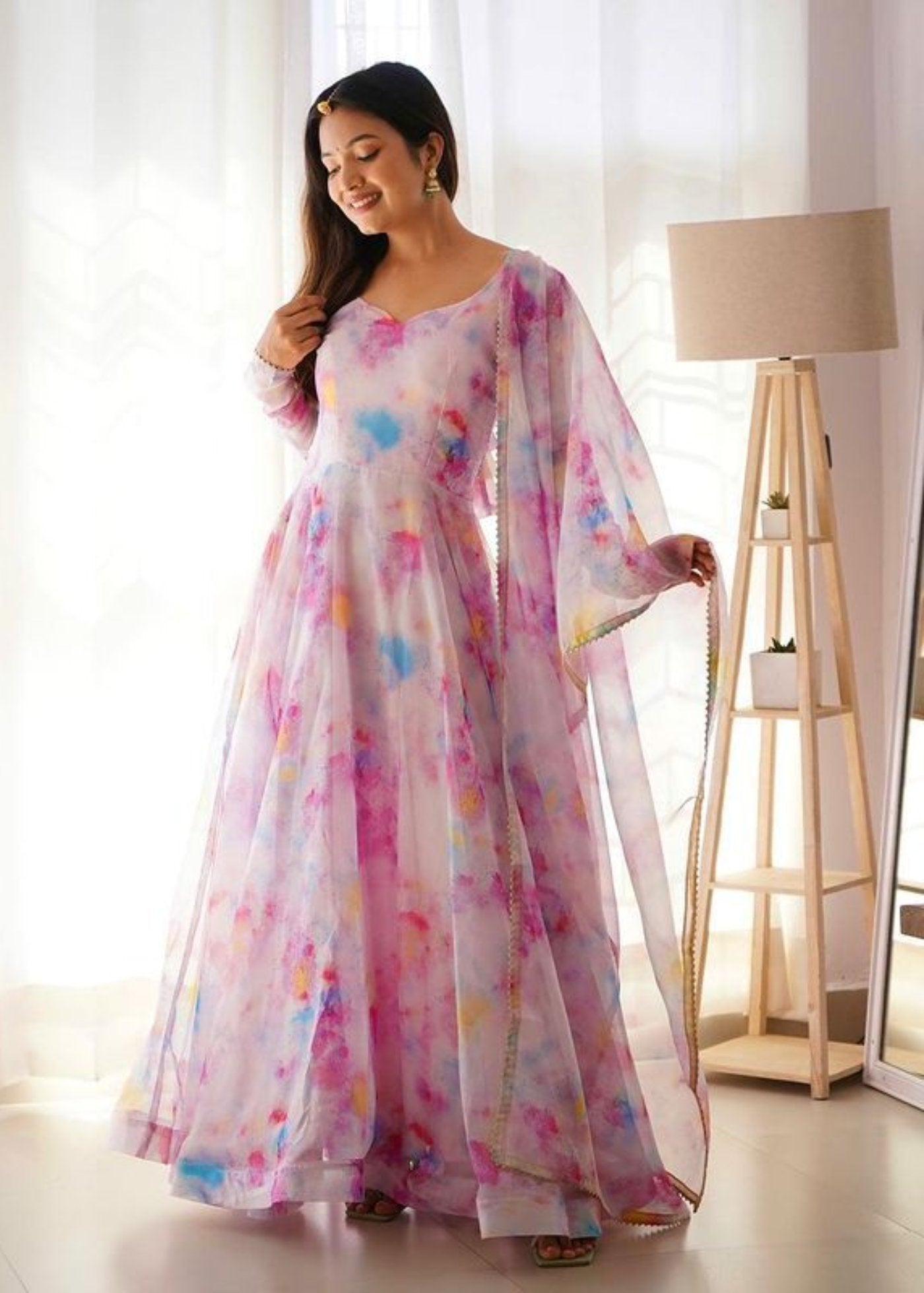 Printed Georgette Stitched Anarkali Gown With Duptta