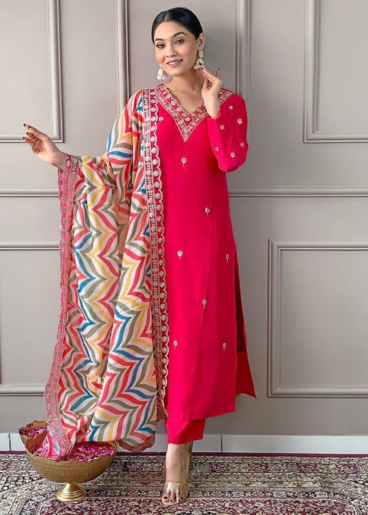Women Pure Silk Annara kurta Pant Dupatta Set