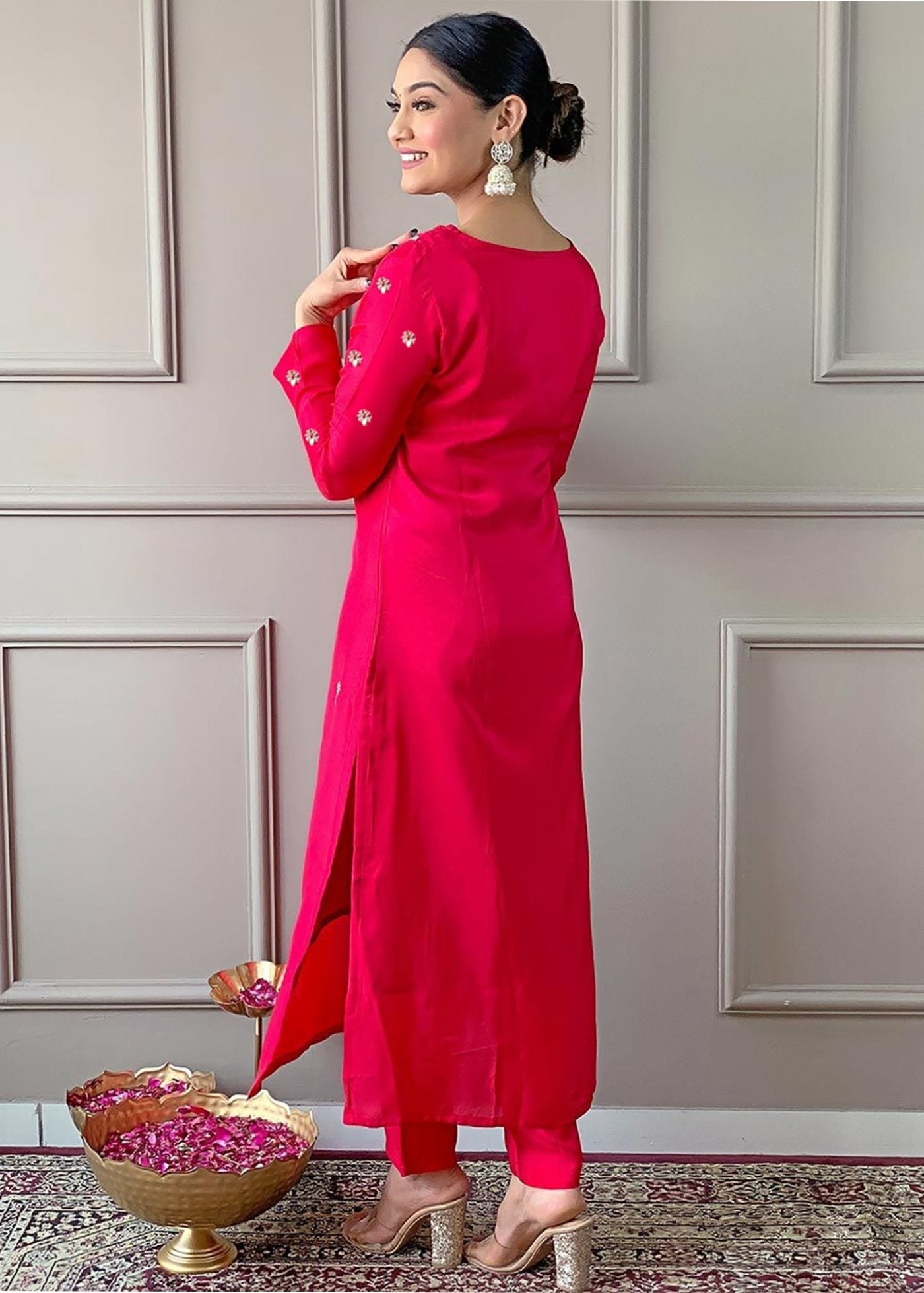 Women Pure Silk Annara kurta Pant Dupatta Set