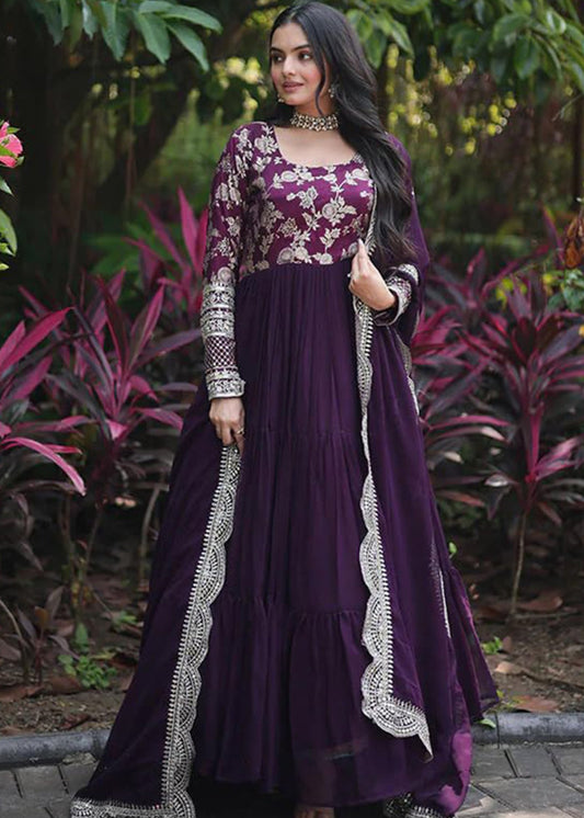 Woven Embroidered Georgette Art Silk Stitched Anarkali Gown