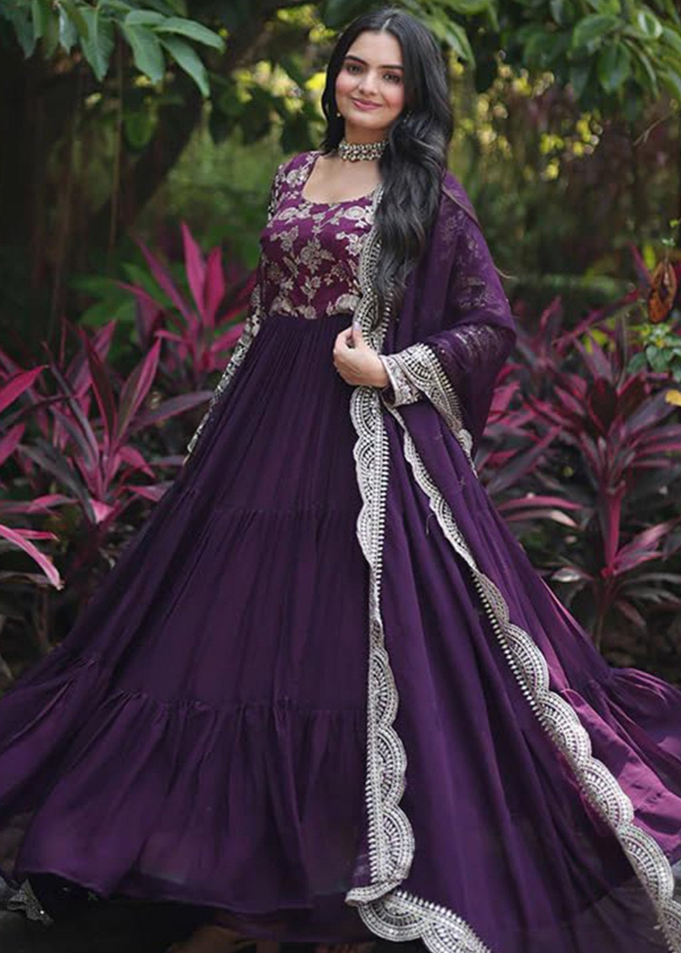 Woven Embroidered Georgette Art Silk Stitched Anarkali Gown