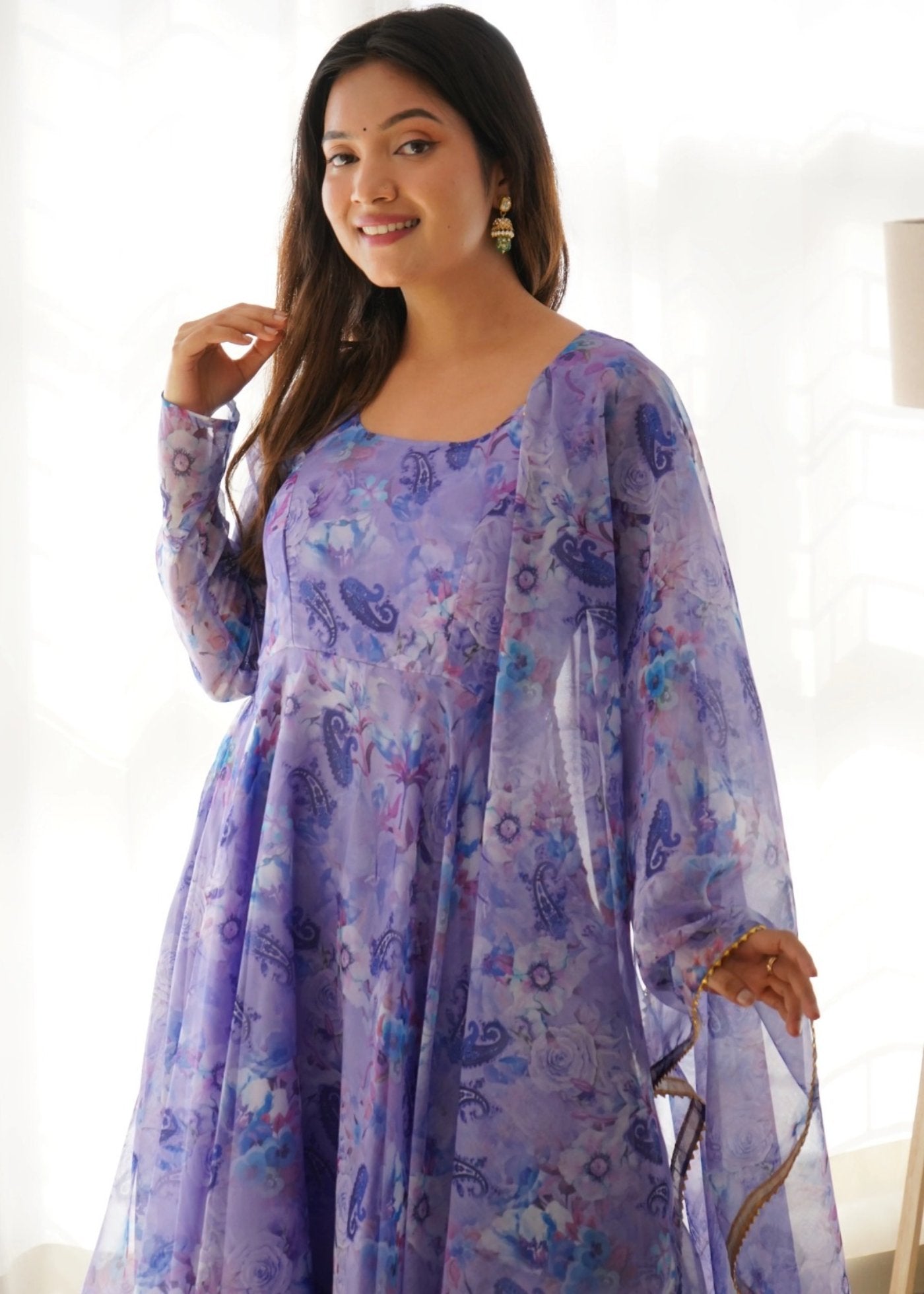 Printed Georgette Stitched Anarkali Gown With Dupatta