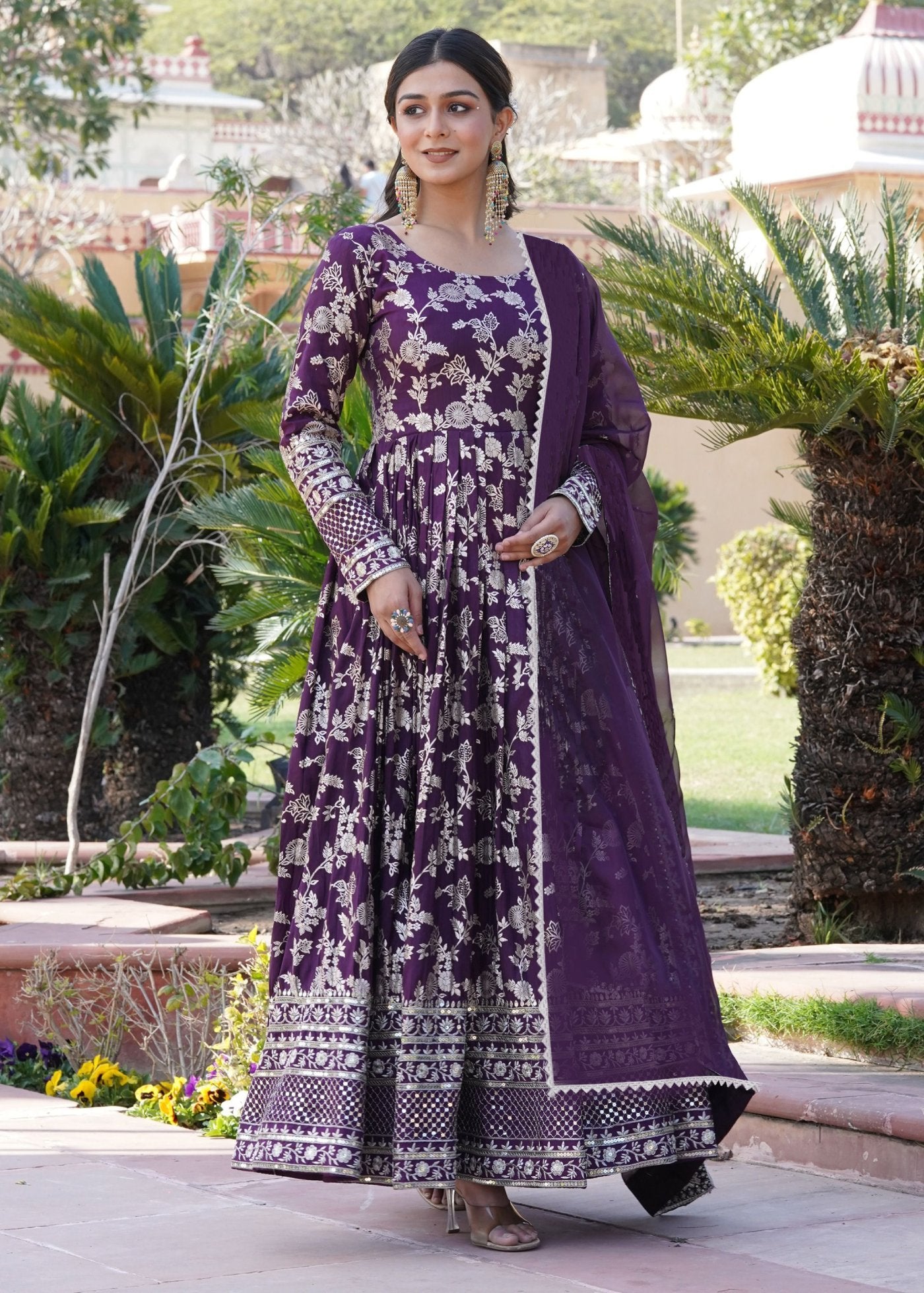 Women Woven, Embroidered Art Silk Stitched Anarkali Gown With Dupatta