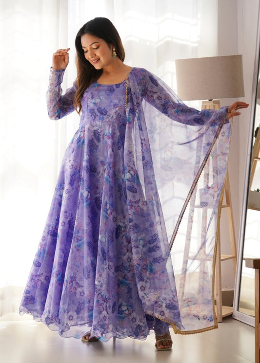Printed Georgette Stitched Anarkali Gown With Dupatta