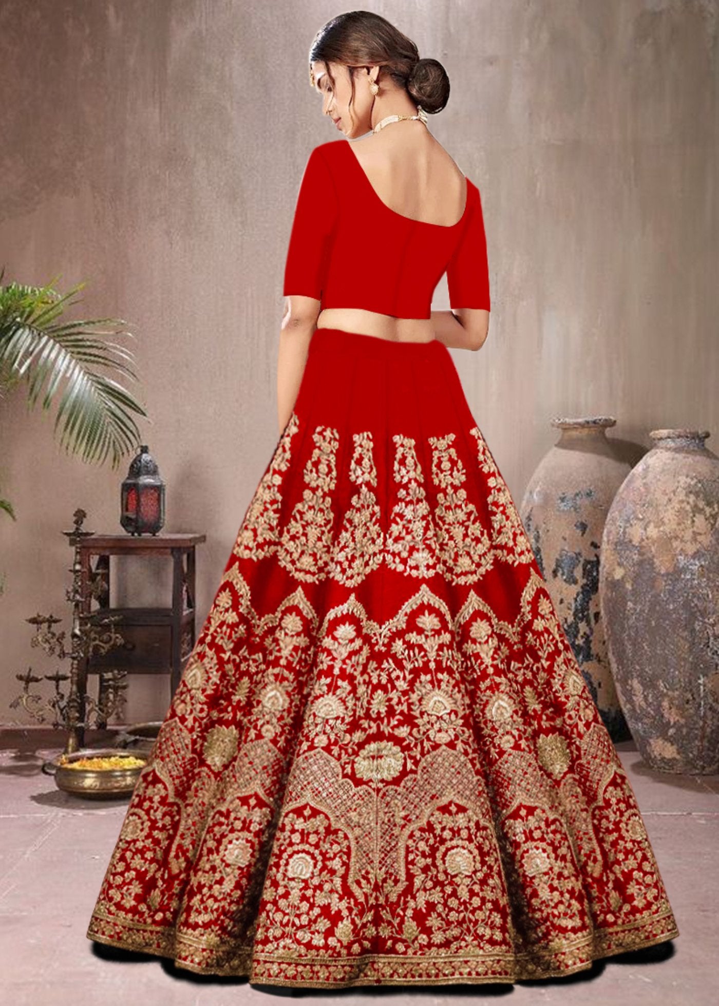 Embroidered  Semi Stitched Lehenga Choli  Dupatta Set