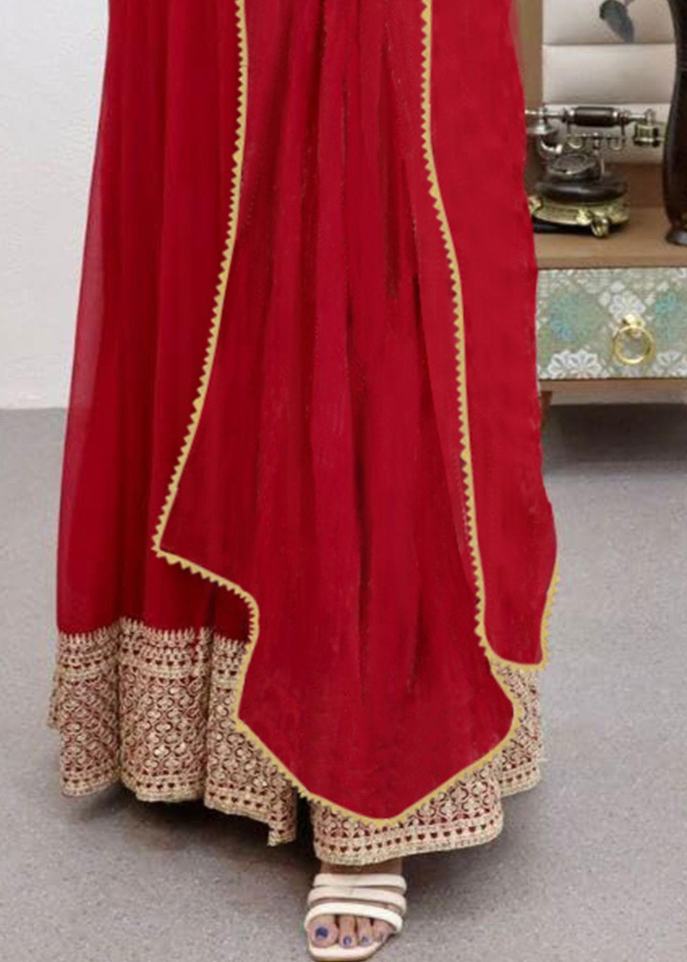 Embroidered Georgette Stitched Anarkali Gown With Dupatta