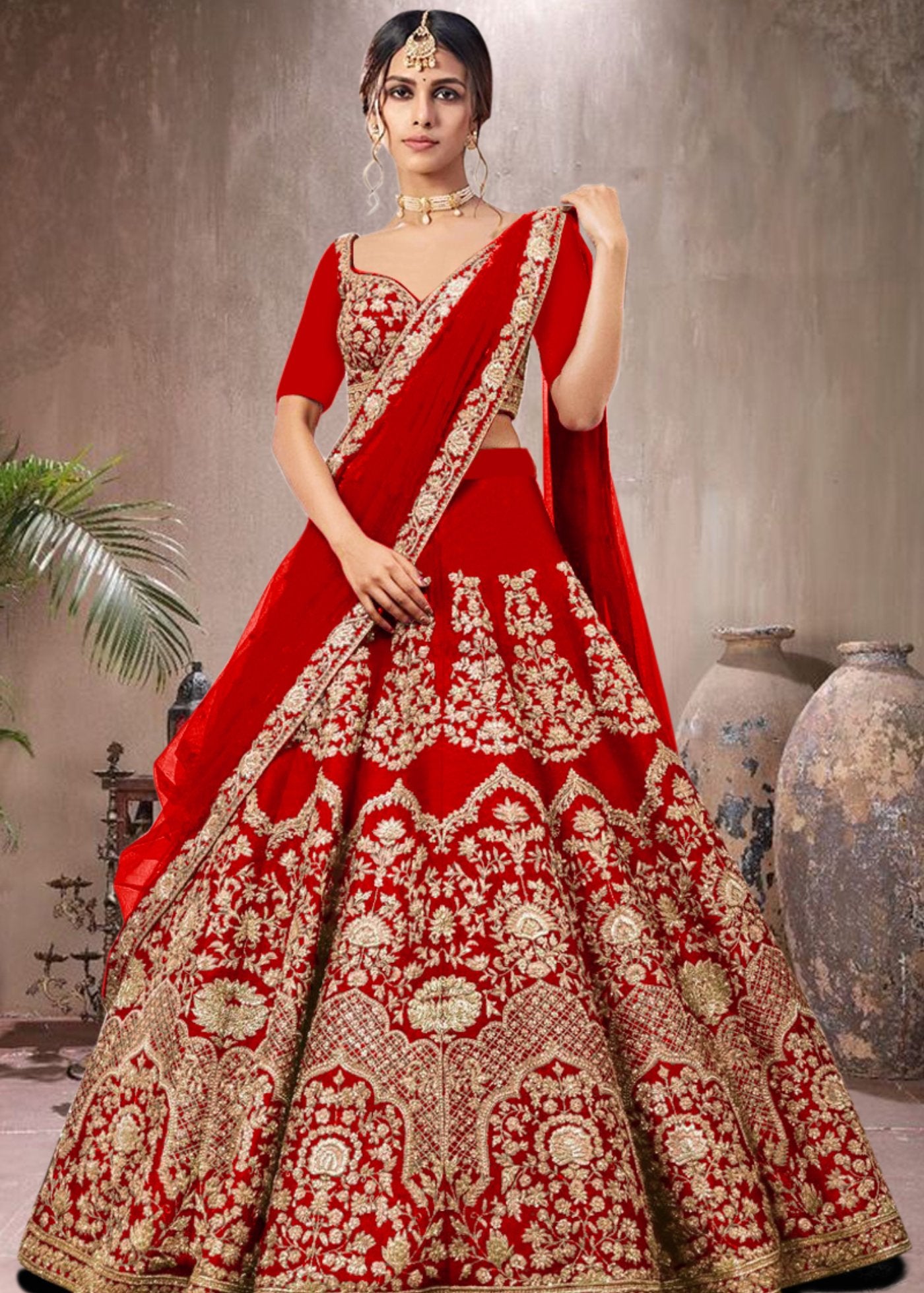 Embroidered  Semi Stitched Lehenga Choli  Dupatta Set