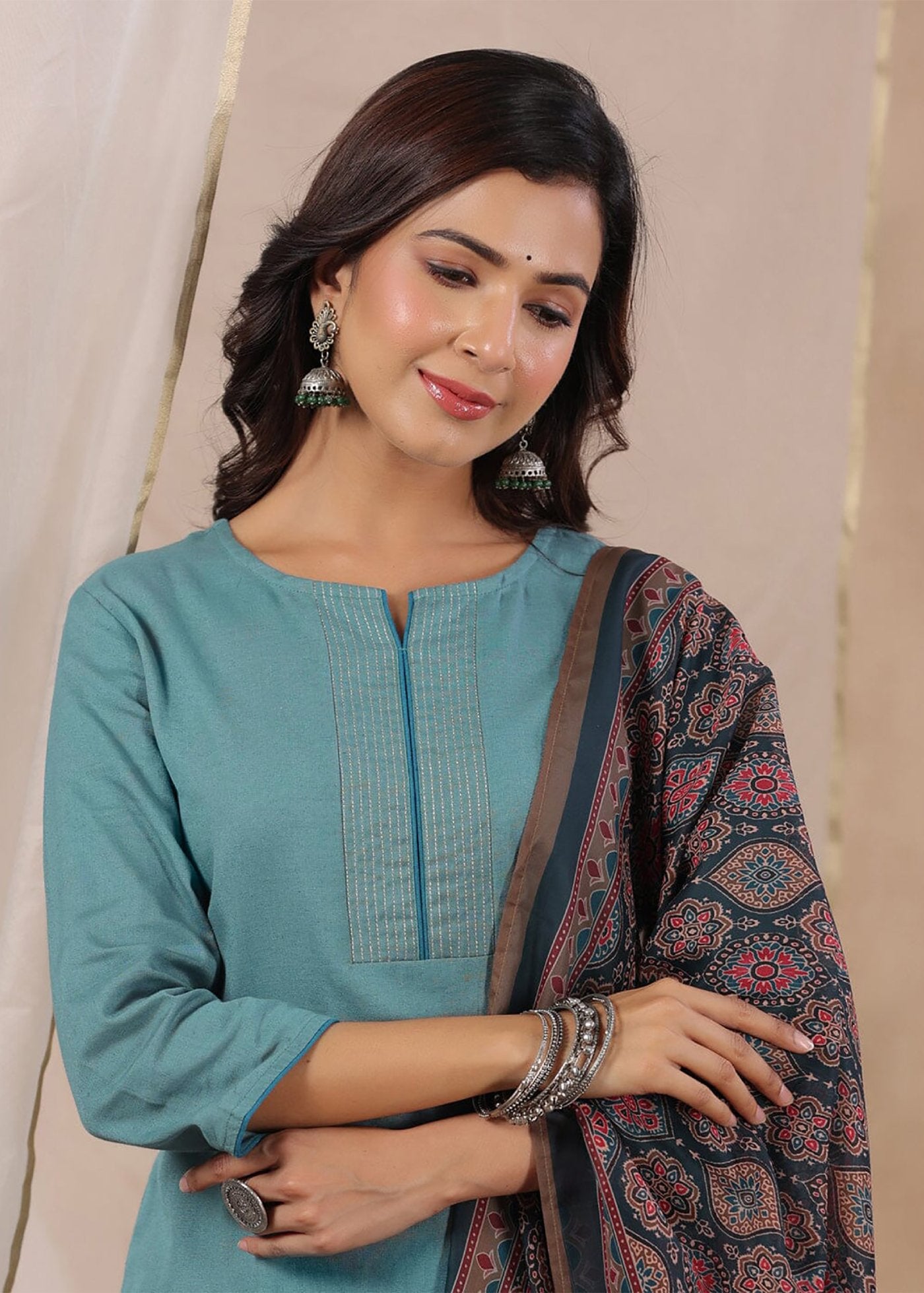 Women Silk  SkyBlue Kurta Pant Dupatta Set