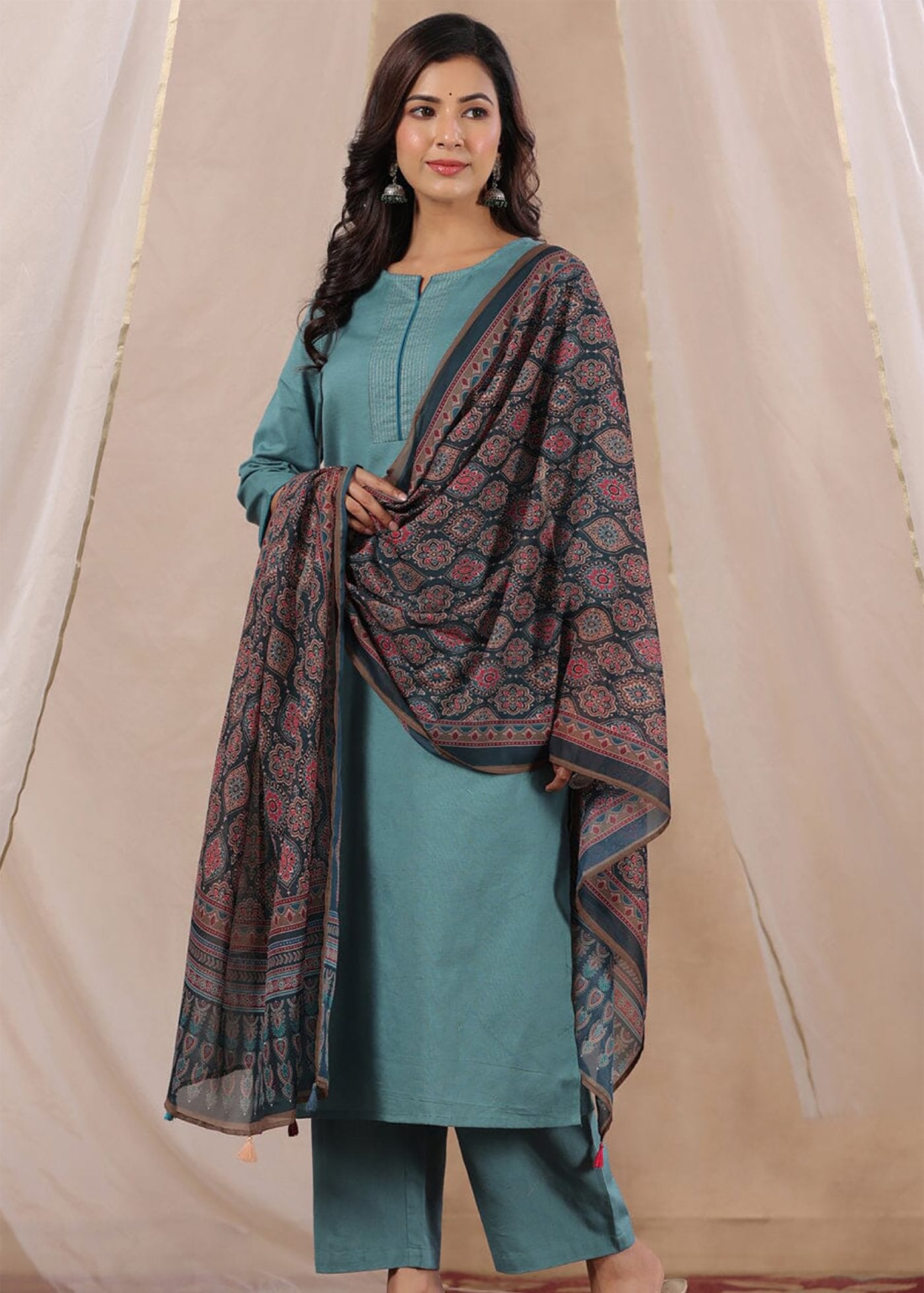Women Silk  SkyBlue Kurta Pant Dupatta Set