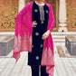 Women Velvet Kurta Pant Dupatta Set