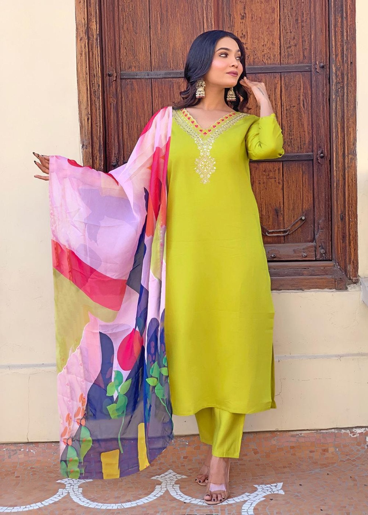 Women Silk  Fivestar Kurta Pant Dupatta Set