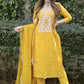 Women Silk Yellow Kurta Pant Dupatta Set