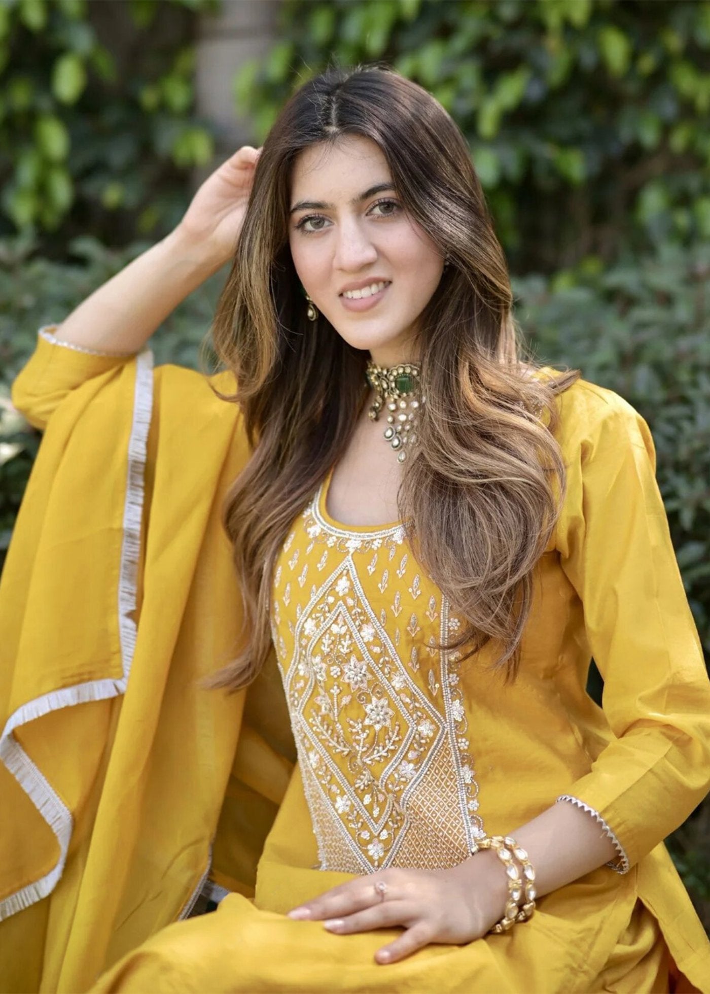 Women Silk Yellow Kurta Pant Dupatta Set