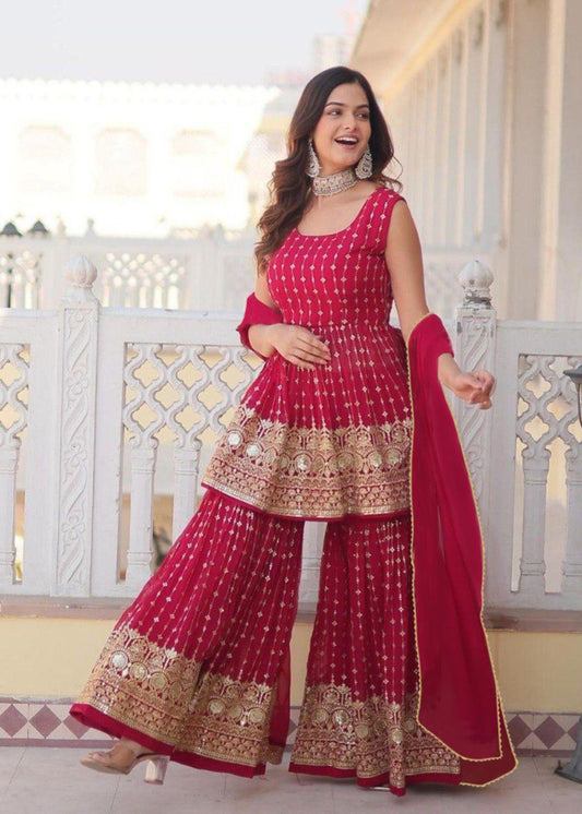 Women Georgette Sharara Dupatta Set