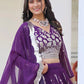 Embroidered, Embellished Semi Stitched Lehenga Choli  (Purple)