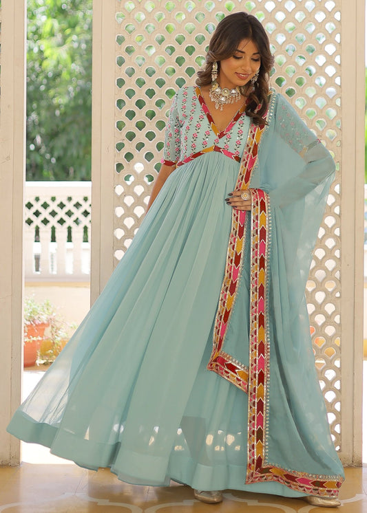 Embroidered Georgette Stitched Anarkali Hiramandi Gown