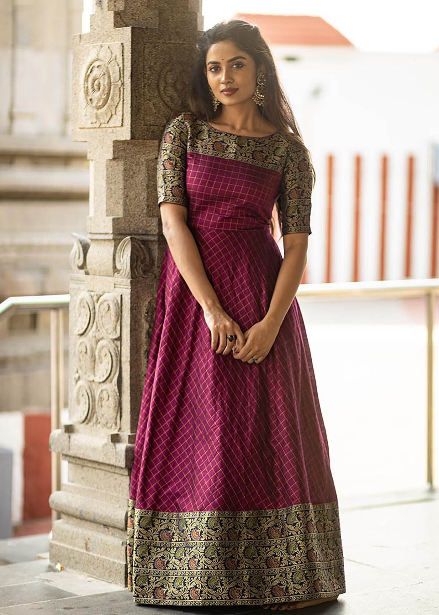 Woven Jacquard Stitched Anarkali Gown