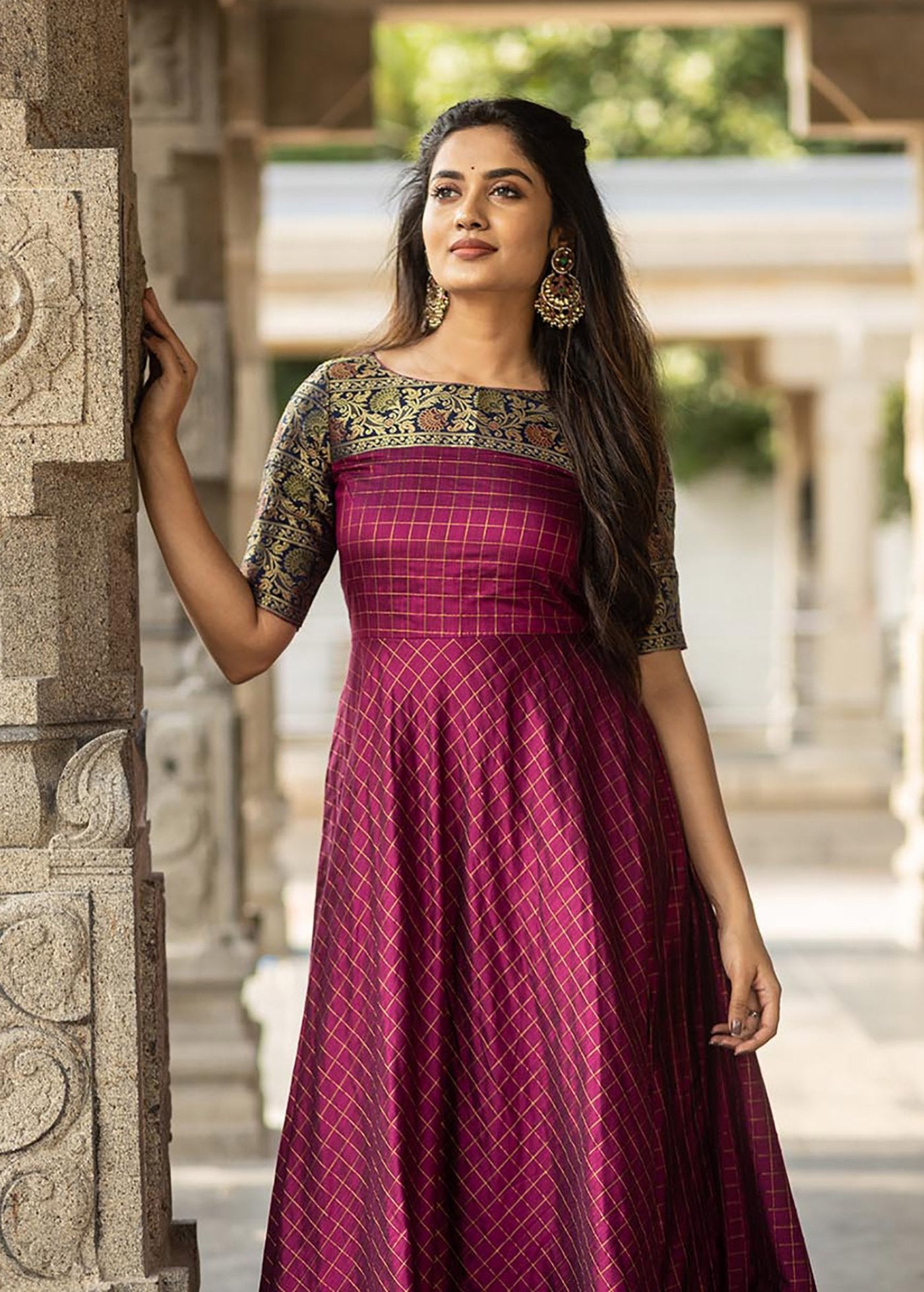 Woven Jacquard Stitched Anarkali Gown