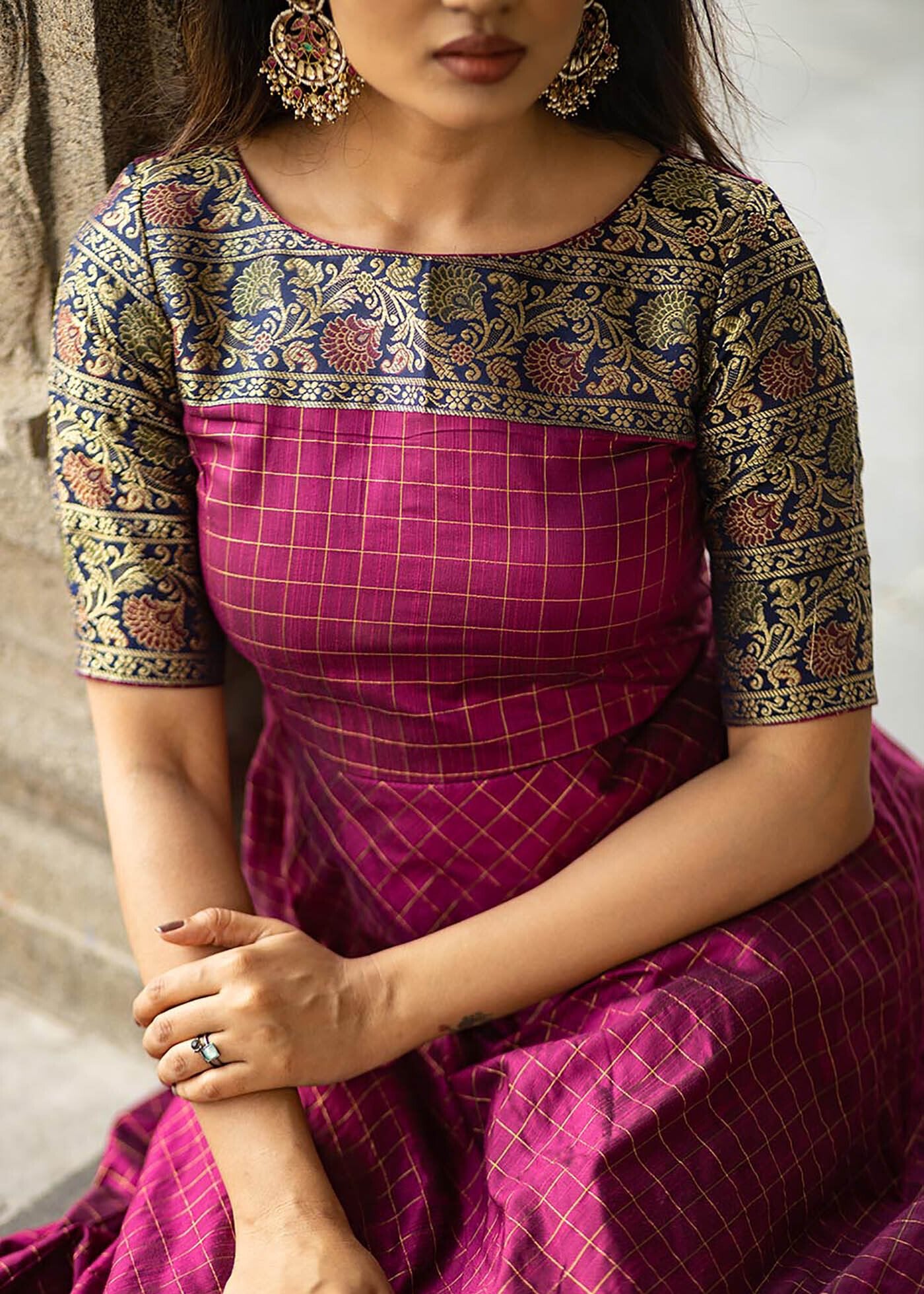 Woven Jacquard Stitched Anarkali Gown