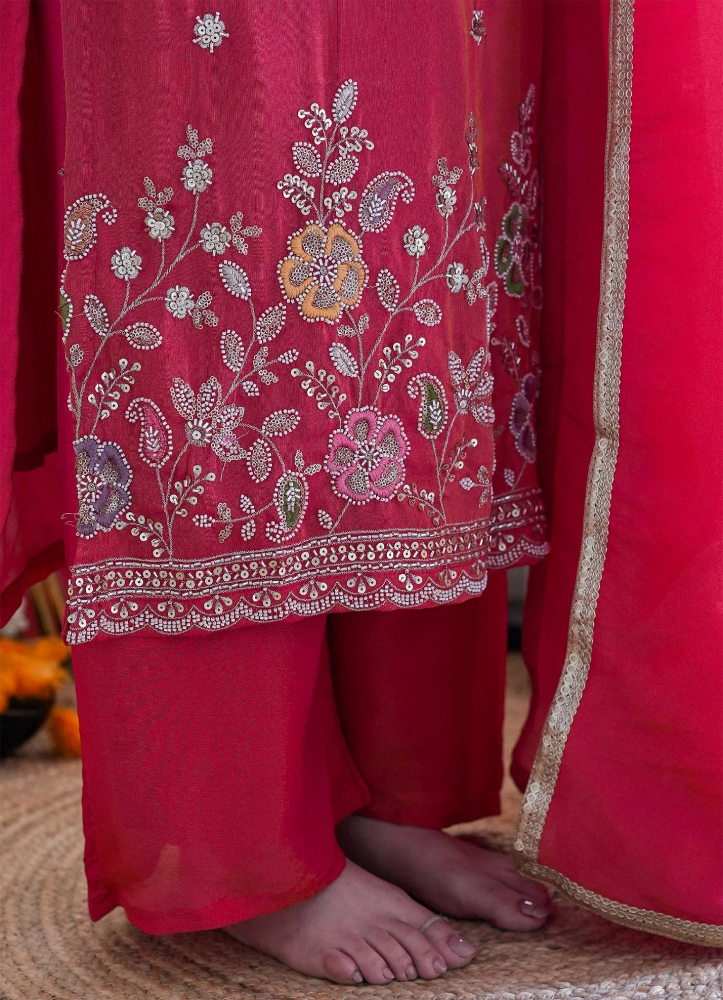 Women Silk  Kurta Pant Dupatta Set