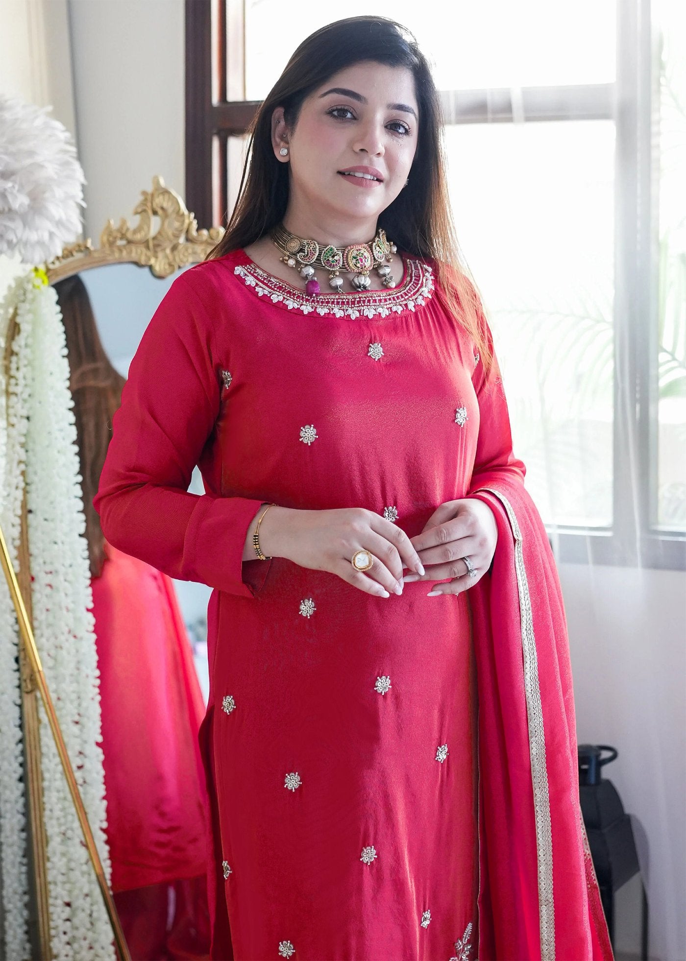 Women Silk  Kurta Pant Dupatta Set