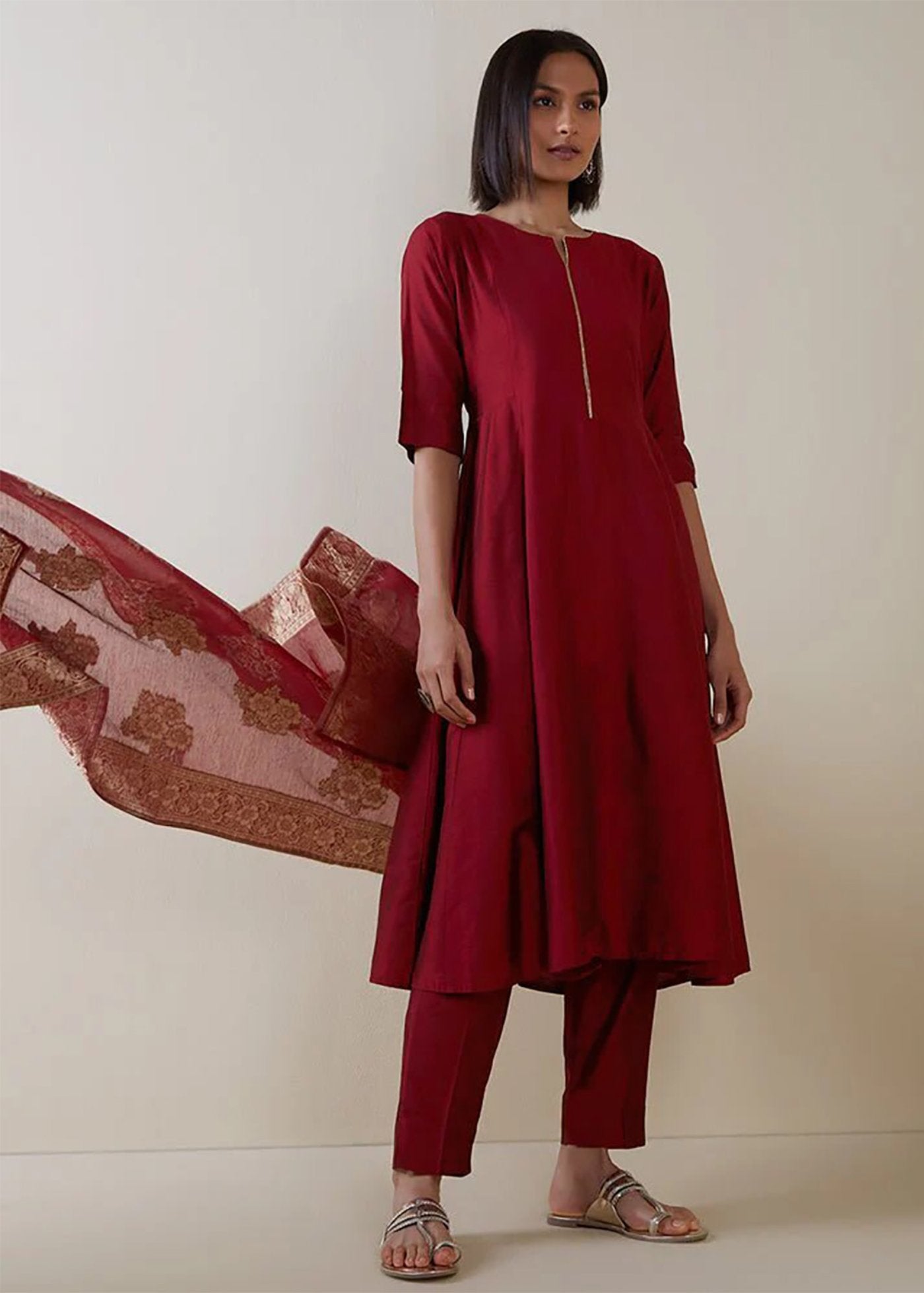 Women Silk  Afghani kurta set