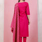 Women Silk Coral Kurta Pant Dupatta Set