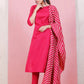 Women Silk Coral Kurta Pant Dupatta Set