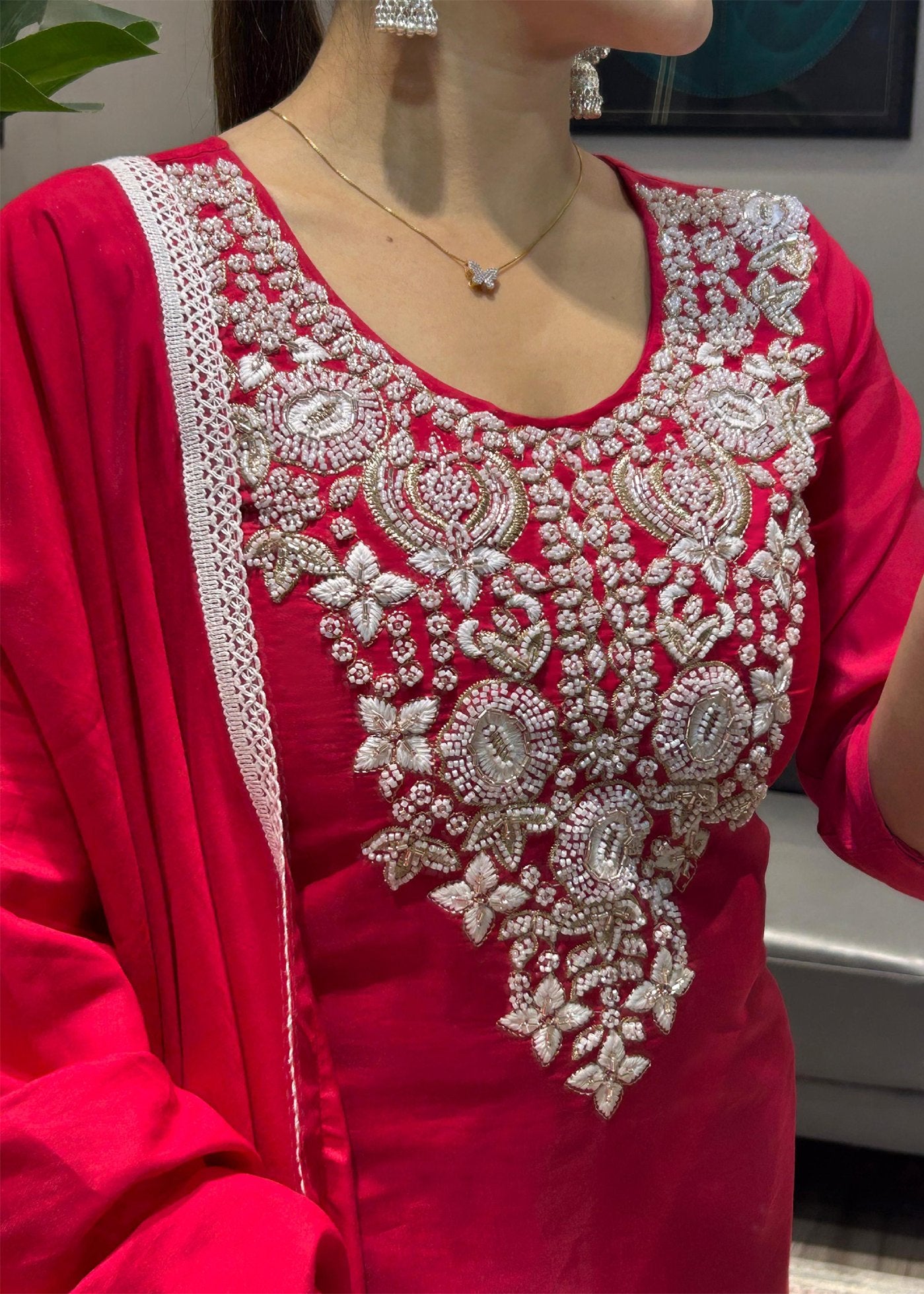 Women Silk Bids  Kurta Pant Dupatta Set
