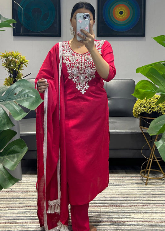 Women Silk Bids  Kurta Pant Dupatta Set